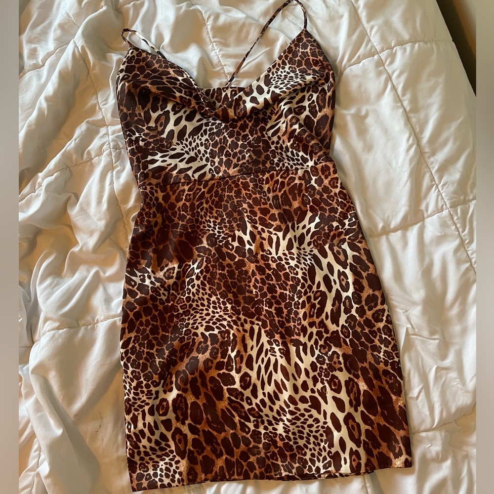 oh polly satin leopard print dress